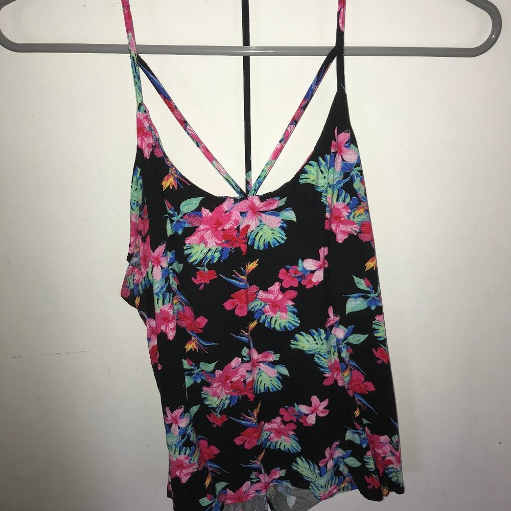 TROPICAL SPAGHETTI STRAP TANK TOP, WORN ONCE, LG